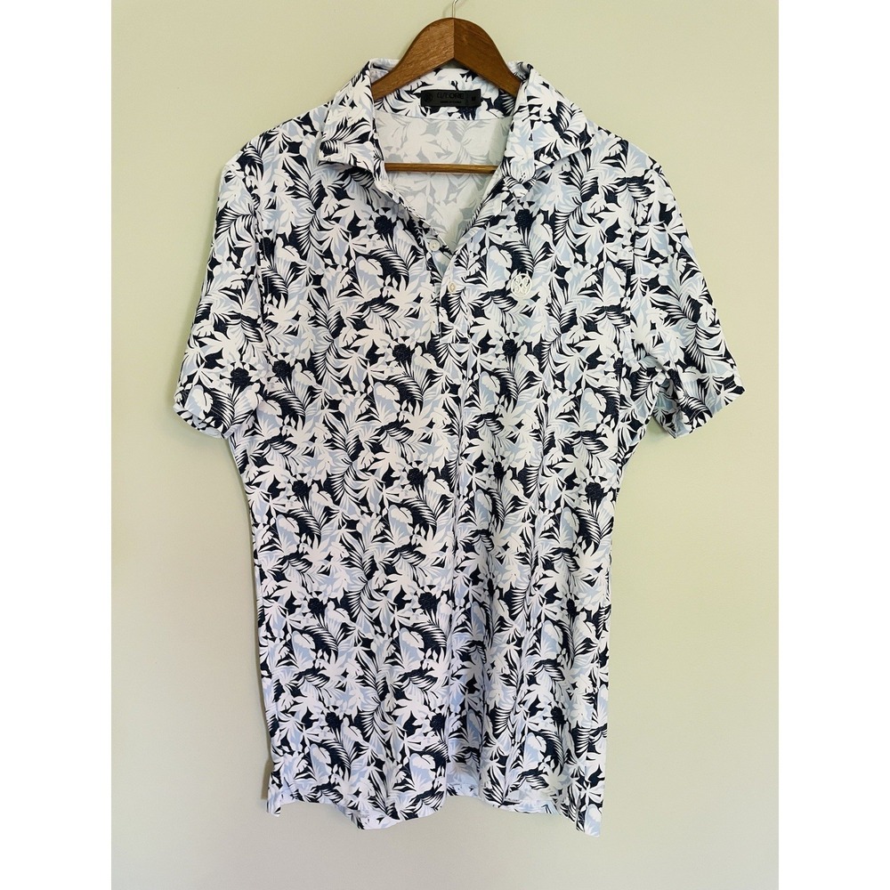 G Fore Men's Tech Pique Polo Golf Shirt. Size M. Palm Fronds. Slim Fit. Tropical